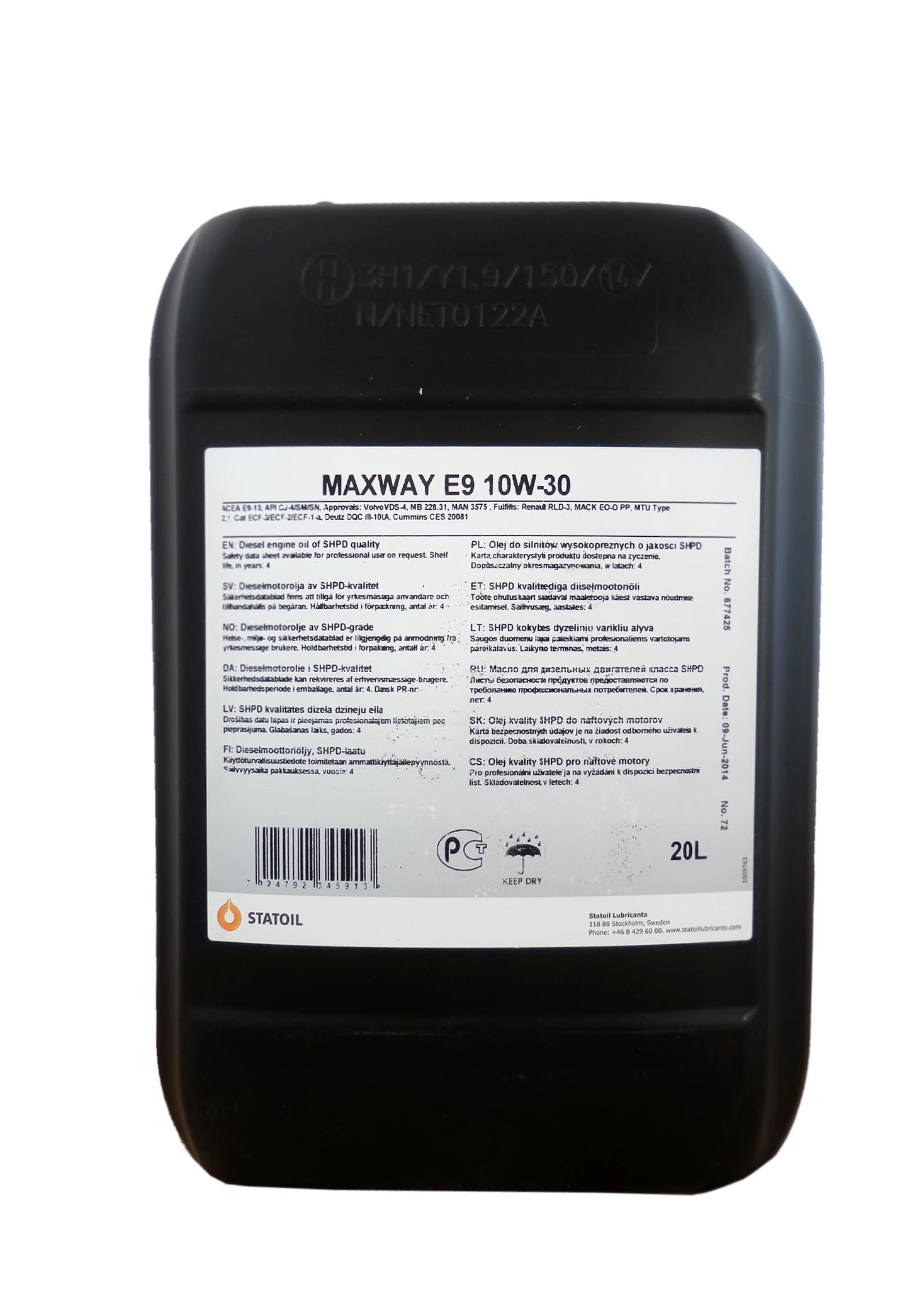 Купить запчасть STATOIL - 1001018 MaxWay E9 SAE 10W-30 (20л)