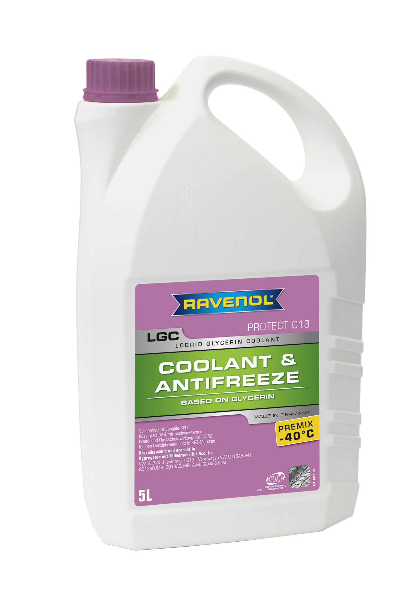 Купить запчасть RAVENOL - 4014835756359 Антифриз готовый к прим. лила LGC Lobrid Glycerin Coolant Premix -40° C13 ( 5 л)