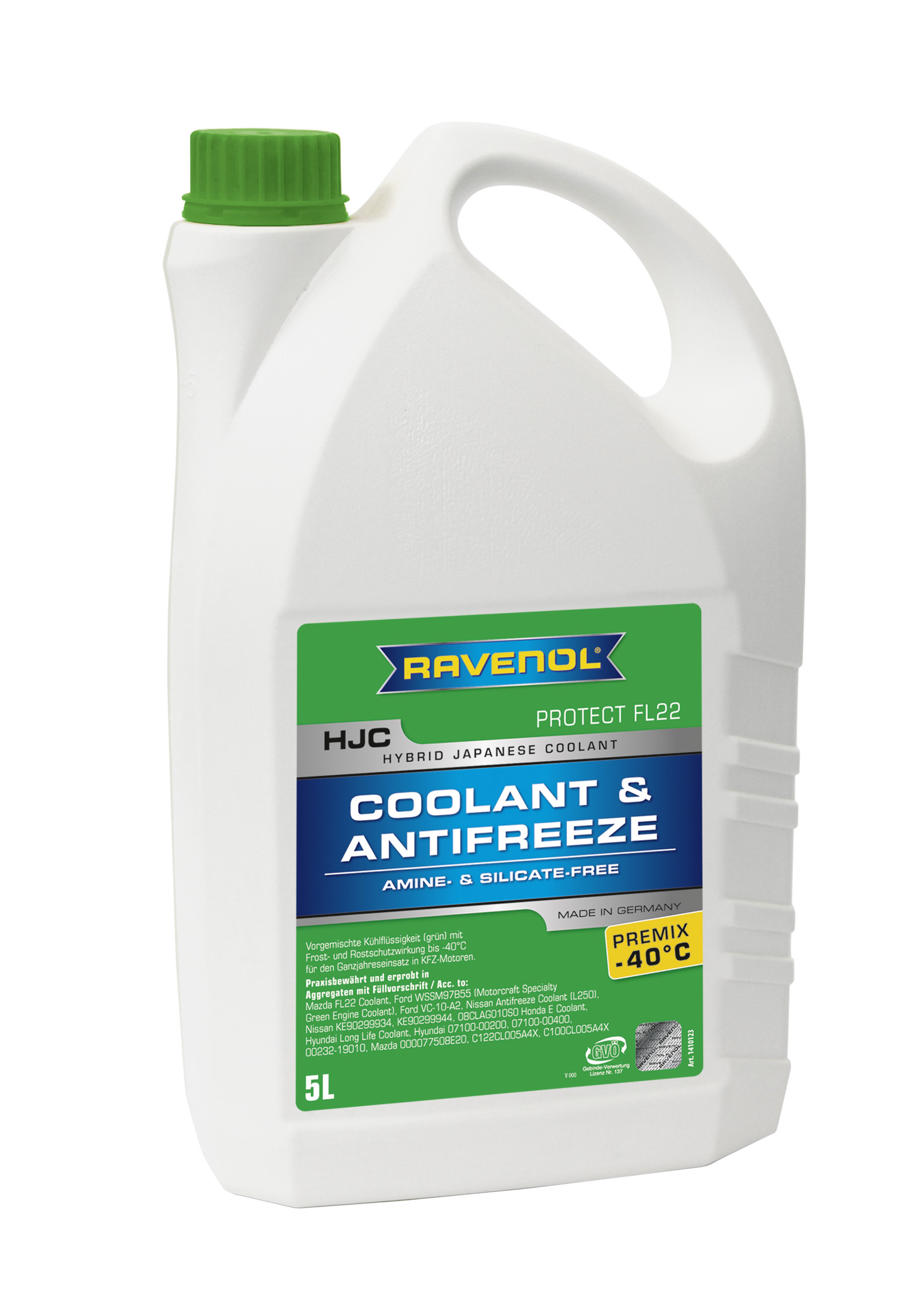 Купить запчасть RAVENOL - 4014835755956 Антифриз готовый к прим. зеленый HJC Hybrid Japanese Coolant Premix -40°C (5 л)