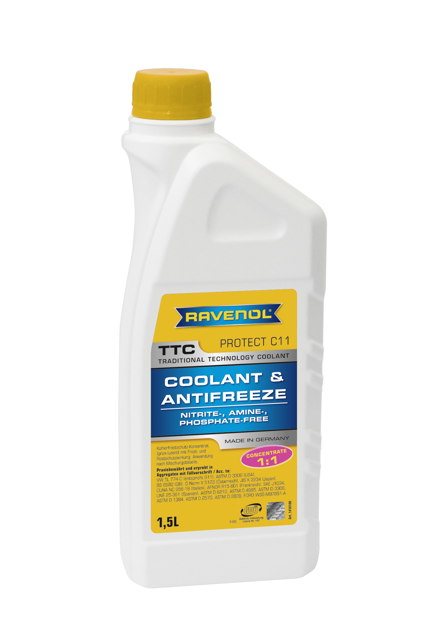 Купить запчасть RAVENOL - 4014835755215 Антифриз концентрат жёлтый TTC Traditional Technology Coolant Concent ( 1,5л)